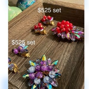 2 Sets Of Juliana Matched Brooch & Earrings: Margarita Crackle Beads